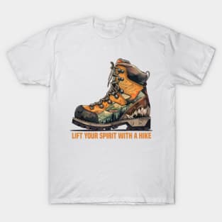 hiking boot lift your spirit with a hike T-Shirt